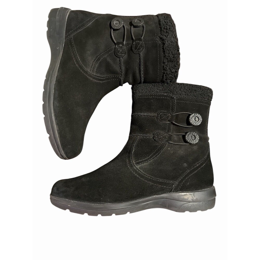 Clarks Women Size 8.5 Black Suede Leather Side‎ Zip Faux Fur Trim Ankle Boots